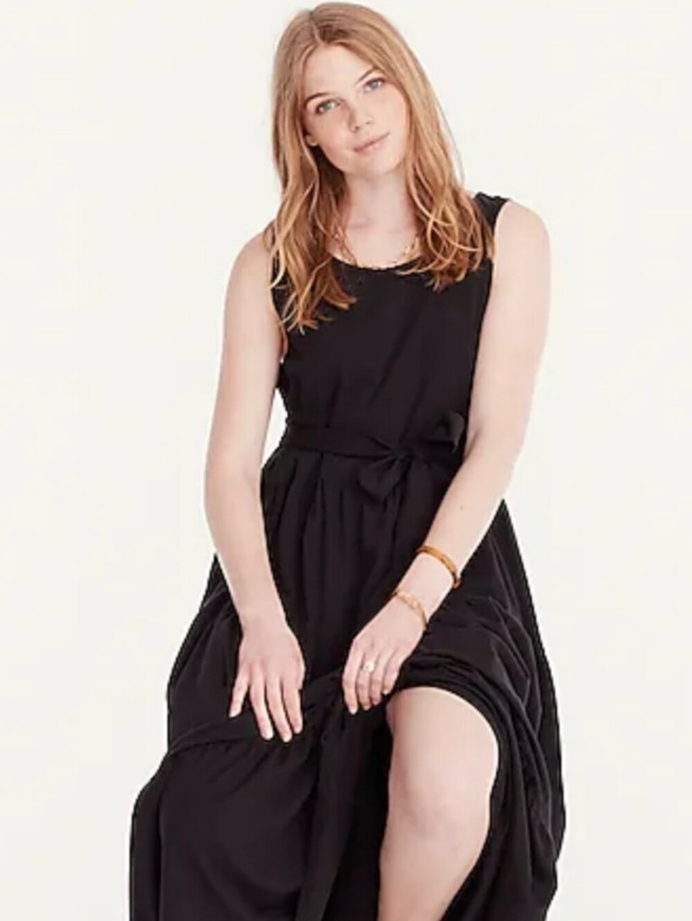 J. Crew Black Tiered Tie-Waist Maxi Dress